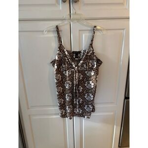 INC International Concepts Brown White Floral Knot Front V Neck Cami Tank Top XL